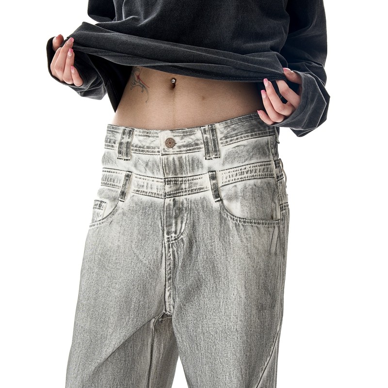 American Double-Waist Straight-Cut Jeans