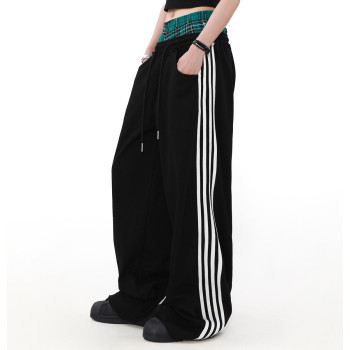 Vintage Dual-Waist Striped Sweatpants | Loose Fit |Street & Sport Style | OEM Streetwear