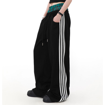 Vintage Dual-Waist Striped Sweatpants | Loose Fit |Street & Sport Style | OEM Streetwear