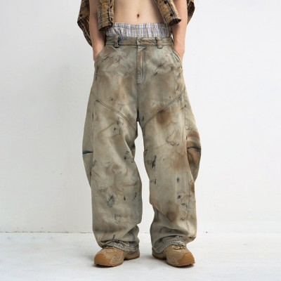 Heavy Mud-Dyed Curved-leg Jeans | Vintage Dirty Wash | 100% Cotton | Custom Streetwear Manufacturer