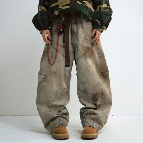 Heavy Mud-Dyed Curved-leg Jeans | Vintage Dirty Wash | 100% Cotton | Custom Streetwear Manufacturer