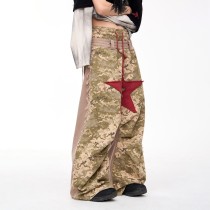 Camouflage Frayed Patchwork Wide-Leg Pants | Vintage Wash | Custom Streetwear Manufacturer