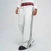 Men's Grey Wide-Leg Sweatpants | Plaid Waistband and Side Stripe | Custom Streetwear Manufacturer