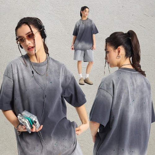 American Trendy  Men's Splatter Spray Vintage Tee | Spray Ink and Washed Design | Custom Streetwear