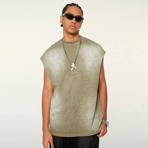Wholesale Men's Vintage Washed Sleeveless Vest | Frayed Edges | Loose Fit | OEM Streetwear