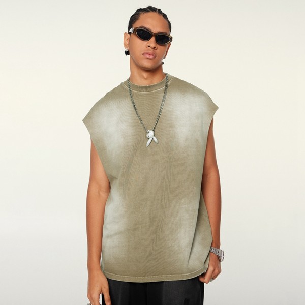 Wholesale Men's Vintage Washed Sleeveless Vest | Frayed Edges | Loose Fit | OEM Streetwear