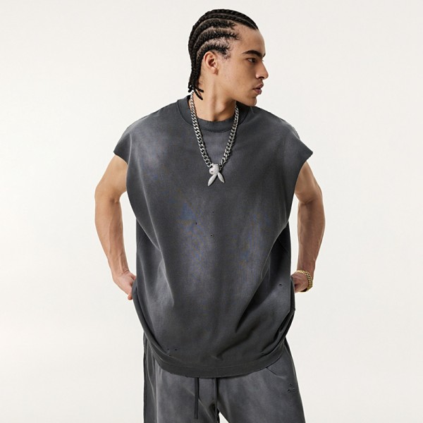 American Distressed Sleeveless Vest | Ripped and Frayed Edge | Athletic Street Style | Custom Streetwear