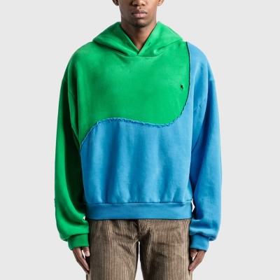 Patchwork Distressed Swirl Hoodie | Loose Fit | Color-block Design | Custom Streetwear Manufacturer