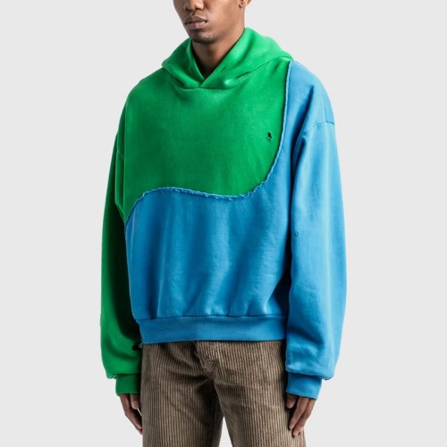 Patchwork Distressed Swirl Hoodie | Loose Fit | Color-block Design | Custom Streetwear Manufacturer
