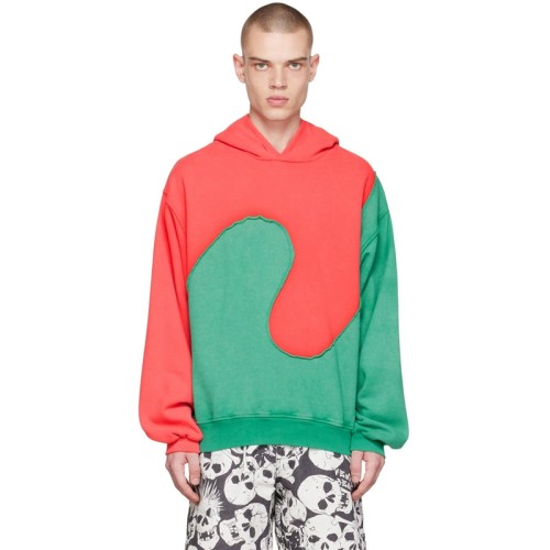 Custom Men Color-Block Raw-Edge Hoodie | Paneled Design | Streetwear Fashion | OEM Streetwear