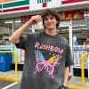 Distressed Washed Rainbow Butterfly Tee | Screen Printing and Puff Print | Custom Streetwear Manufacturer