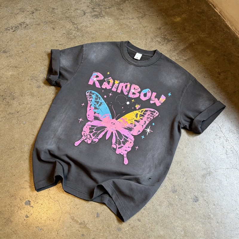 Distressed Washed Rainbow Butterfly Tee