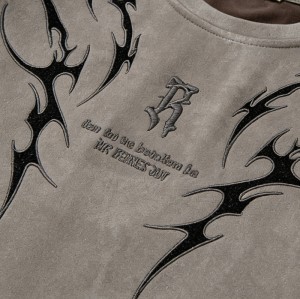 Suede Fleece Embroidered Washed T-Shirt | Vintage Look | Soft Suede, Oversized Fit | OEM Streetwear