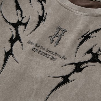 Suede Fleece Embroidered Washed T-Shirt | Vintage Look | Soft Suede, Oversized Fit | OEM Streetwear