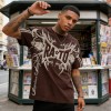 Brown Embroidered T-Shirt | Retro Street Aesthetic | Oversized Fit | Streetwear Manufacturer