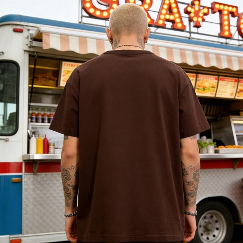 Brown Embroidered T-Shirt | Retro Street Aesthetic | Oversized Fit | Streetwear Manufacturer