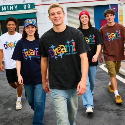 Distressed Washed Colorful Dream Embroidered T-Shirt | Pure Cotton and Oversized Fit | Custom Streetwear