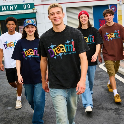 Distressed Washed Colorful Dream Embroidered T-Shirt | Pure Cotton and Oversized Fit | Custom Streetwear