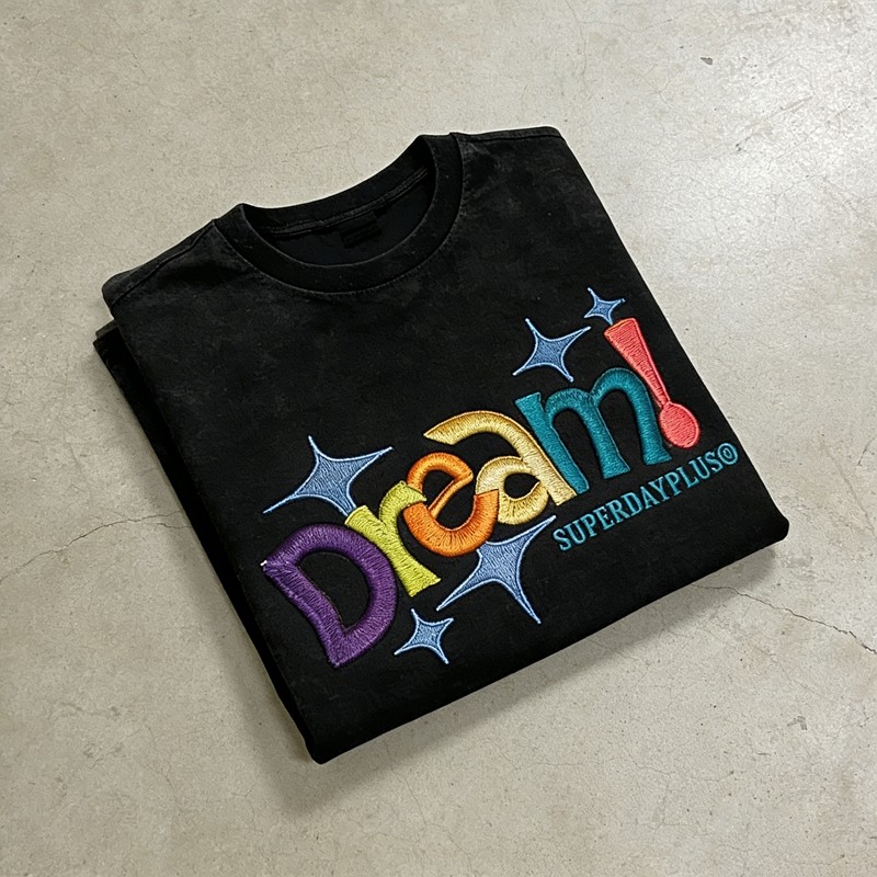 Distressed Washed Colorful Dream Embroidered T-Shirt 