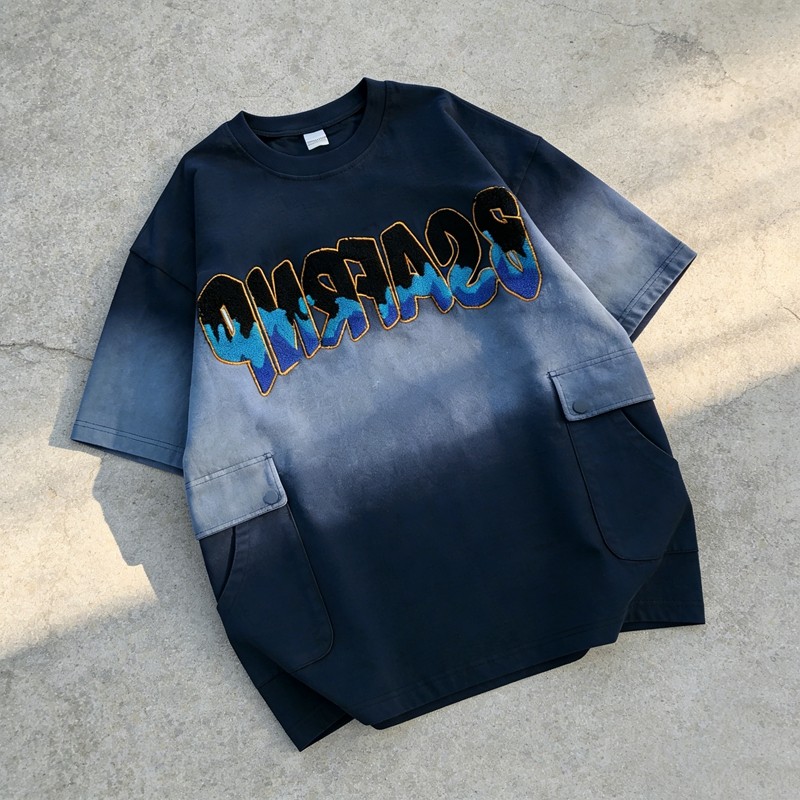 Sun Faded Gradient Towel Embroidery T-Shirt