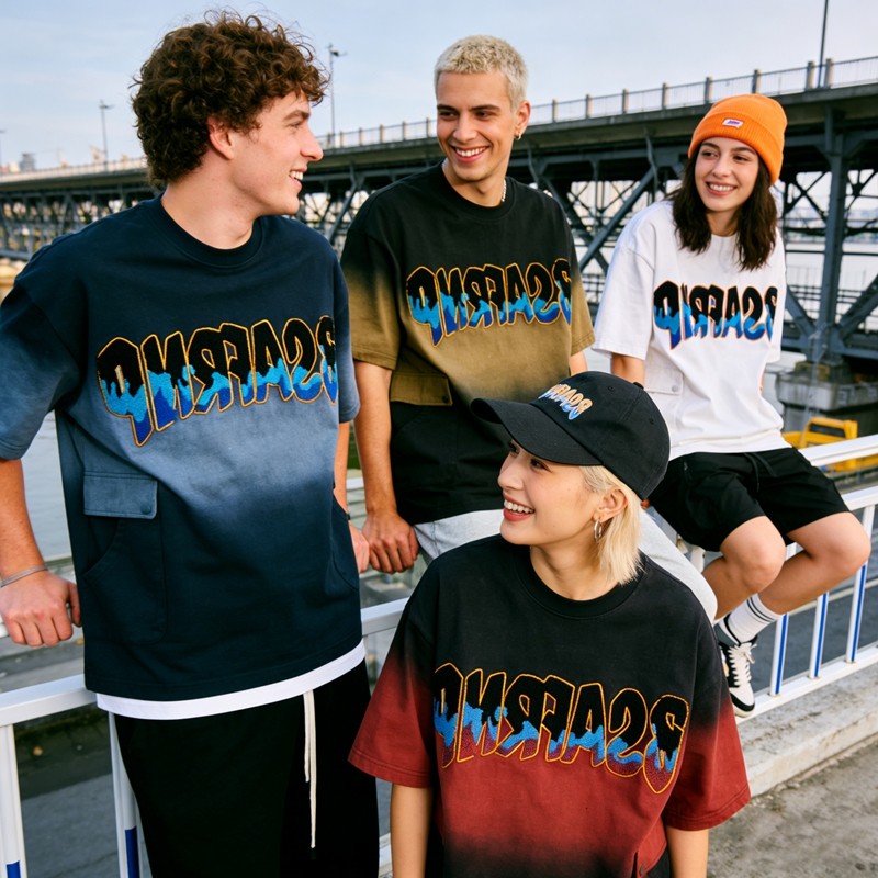 Sun Faded Gradient Towel Embroidery T-Shirt