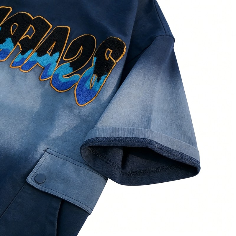 Sun Faded Gradient Towel Embroidery T-Shirt