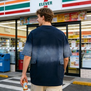 Sun Faded Gradient Towel Embroidery T-Shirt | Retro Street Look | Oversized and Multi-Pocket Design | OEM Streetwear