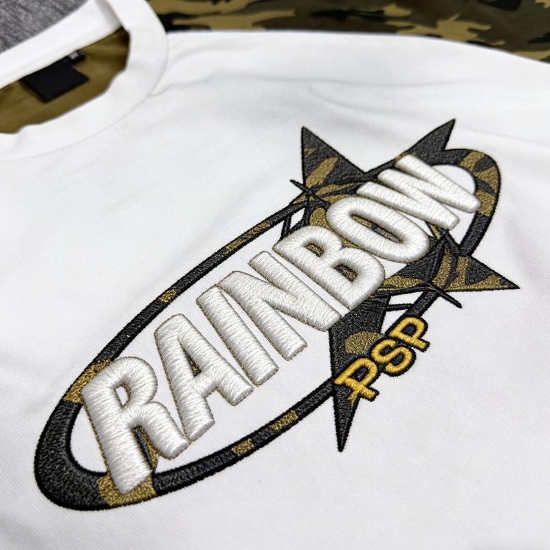 3D Embroidery Camo Raglan T-Shirt