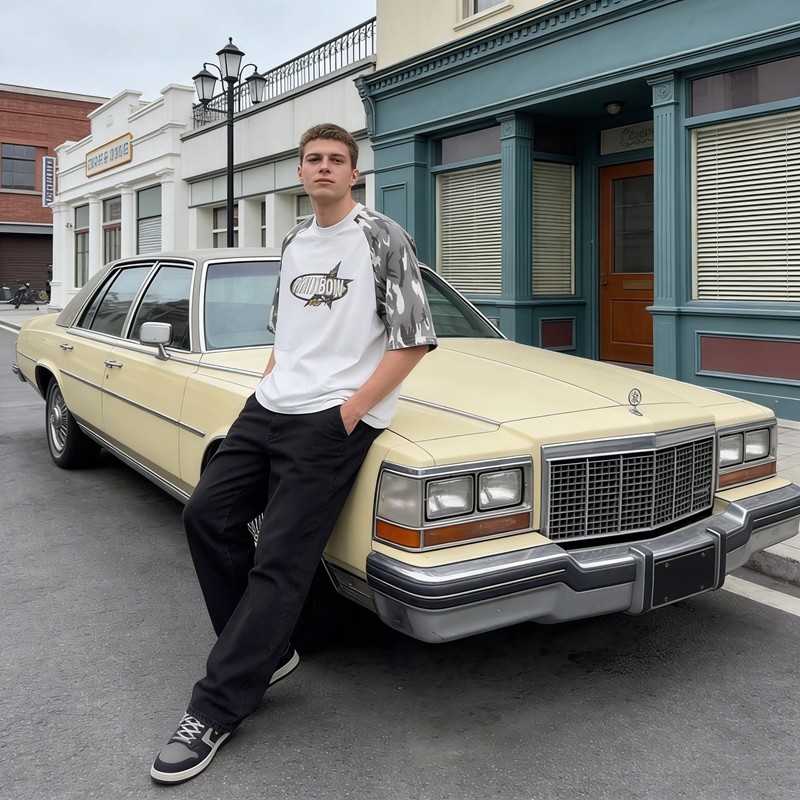 3D Embroidery Camo Raglan T-Shirt