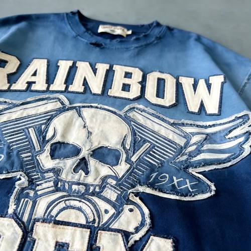 Spray Color Distressed Raw Edge Applique T-Shirt | Vintage Washed | 100% Cotton | OEM Streetwear