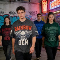 Spray Color Distressed Raw Edge Applique T-Shirt | Vintage Washed | 100% Cotton | OEM Streetwear