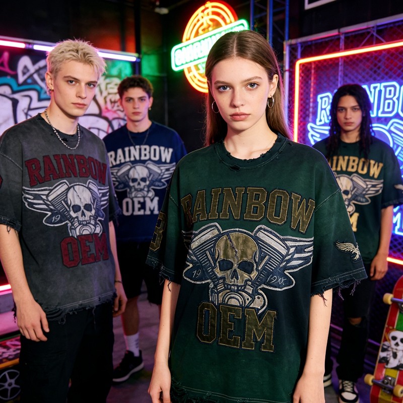 Spray Color Distressed Raw Edge Applique T-Shirt