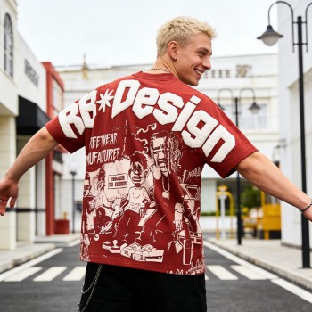 Towel Embroidery Direct Injection Print T-Shirt | Vintage Washed | 100% Cotton | Streetwear | OEM Streetwear