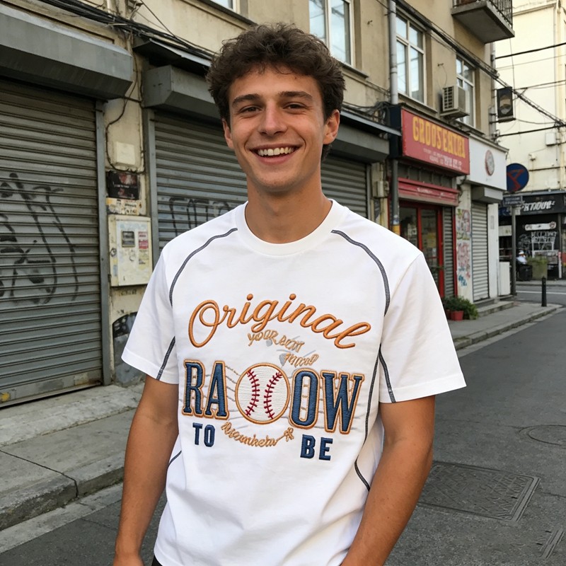 3D Embroidery Baseball-themed T-shirt