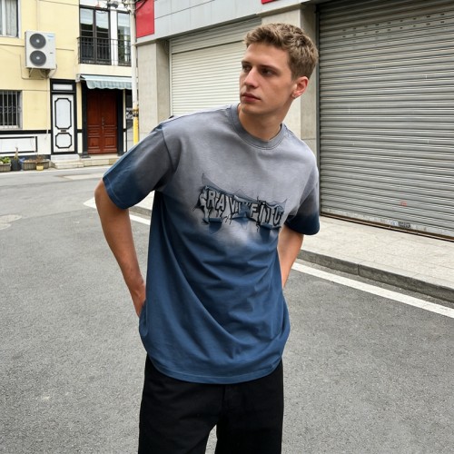 Spray Color Embroidered T-Shirt | Gradient Washed | 100% Cotton | Custom Streetwear Manufacturer
