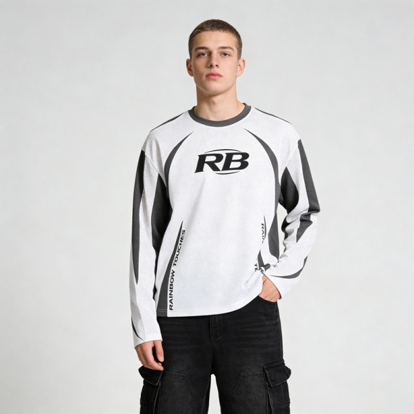 Sublimation Print RB Logo T-shirt | Breathable Mesh Fabric | Sporty and Stylish Design | OEM Streetwear