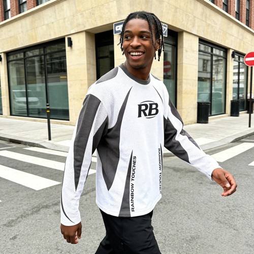 Sublimation Print RB Logo T-shirt | Breathable Mesh Fabric | Sporty and Stylish Design | OEM Streetwear