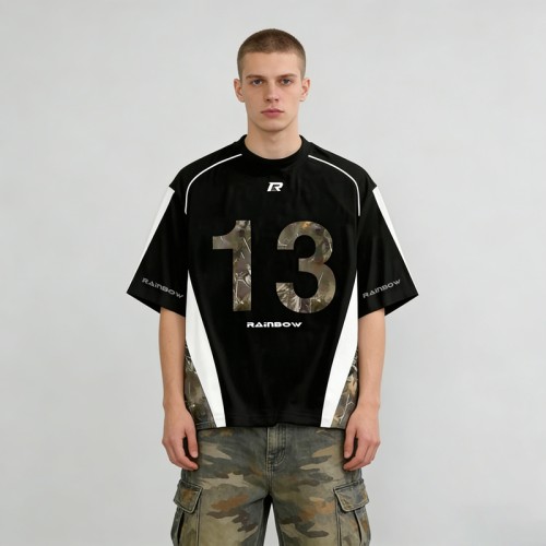Camo Sublimation Print Color Block Jersey | Breathable Fabric | Oversized Fit | OEM Streetwear
