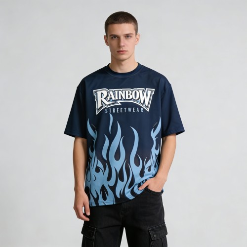 Sublimation Print Flame Graphic Tee | Breathable Fabric | Oversized Fit | Custom Streetwear Manufacturer