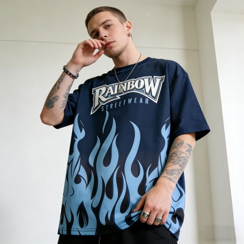 Sublimation Print Flame Graphic Tee | Breathable Fabric | Oversized Fit | Custom Streetwear Manufacturer