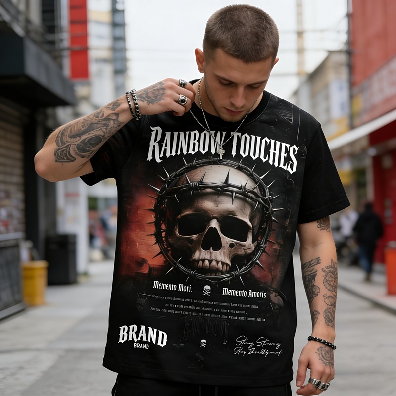 Sublimation Print Skull Thorn Graphic Tee