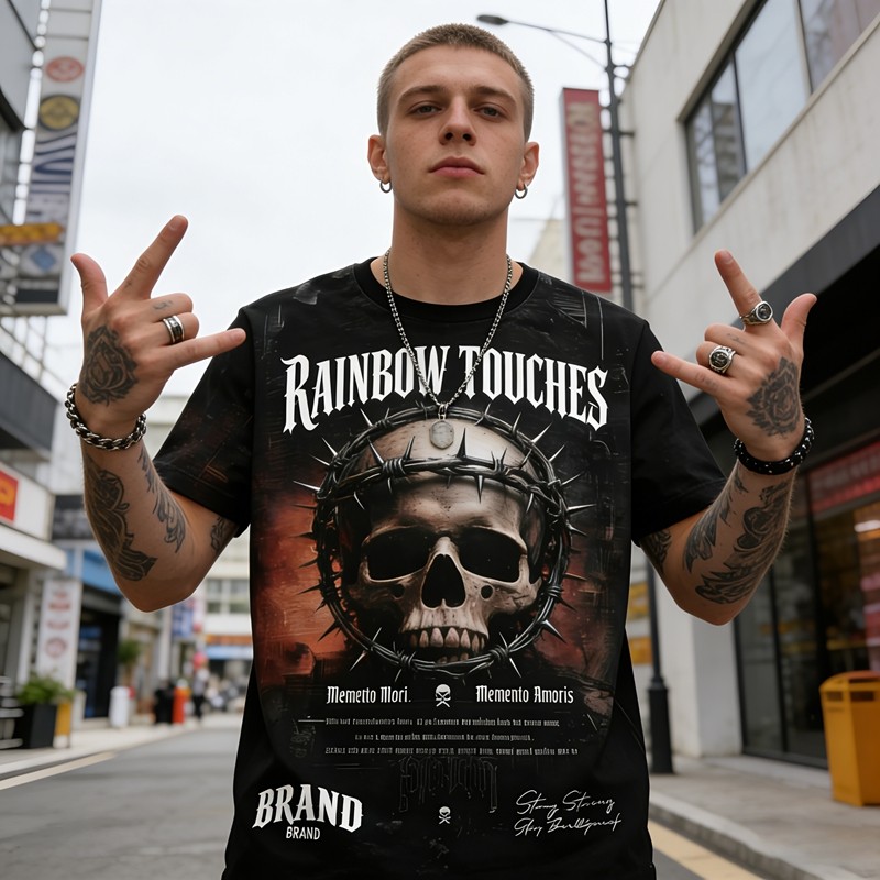 Sublimation Print Skull Thorn Graphic Tee