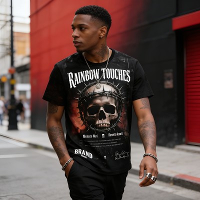 Sublimation Print Skull Thorn Graphic Tee | Gothic Punk Style | Breathable Fabric | OEM Streetwear