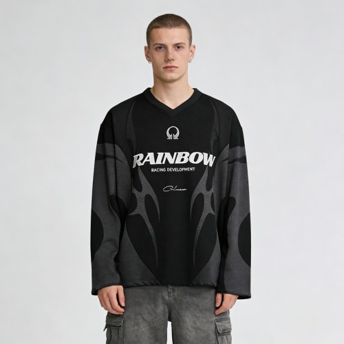 Sublimation Print Flame Jersey with Embroidery | Breathable Mesh | Oversized Fit | OEM Streetwear