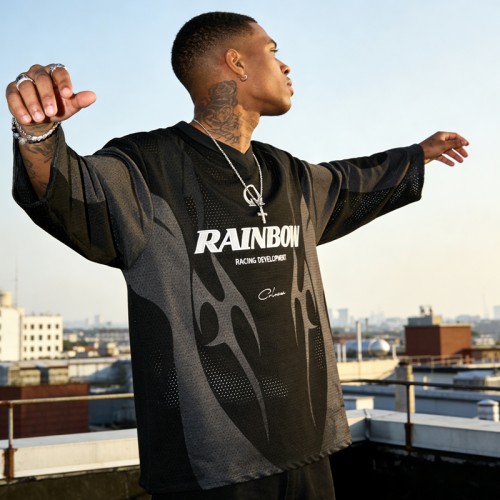 Sublimation Print Flame Jersey with Embroidery | Breathable Mesh | Oversized Fit | OEM Streetwear