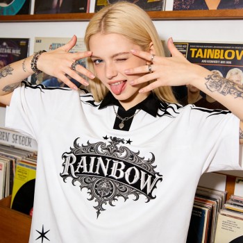 Rainbow 3D Embroidered Polo Shirt | Gothic Flame Design | Streetwear | Custom Streetwear Manufacturer