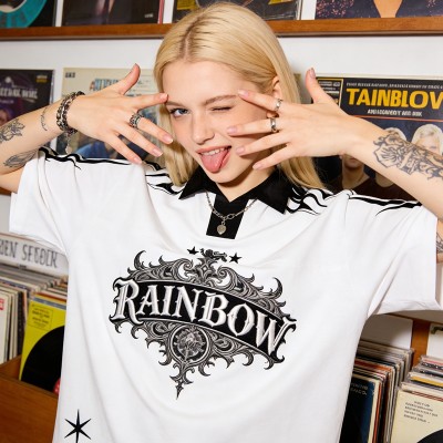 Rainbow 3D Embroidered Polo Shirt | Gothic Flame Design | Streetwear | Custom Streetwear Manufacturer