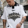 Rainbow 3D Embroidered Polo Shirt | Gothic Flame Design | Streetwear | Custom Streetwear Manufacturer