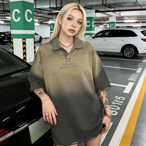 Spray Color Distressed Polo Shirt | Metal Rivets and Embroidery | Streetwear | OEM Streetwear