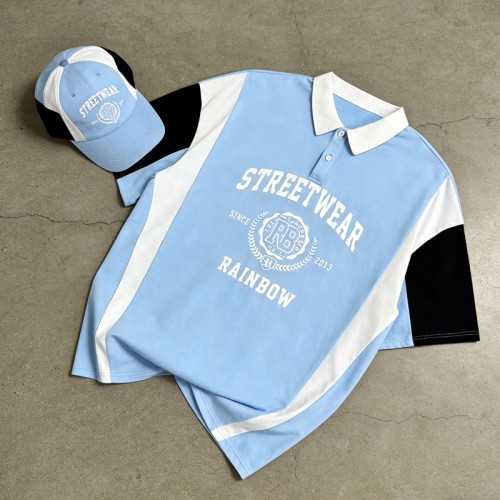 Screen Print Color Block Polo Shirt | Retro Street Style | Casual Streetwear | OEM Streetwear
